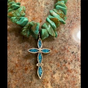 Vintage Turquoise Reversible Coral-Turquoise Cross